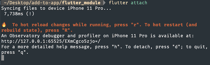 flutter attach via terminal