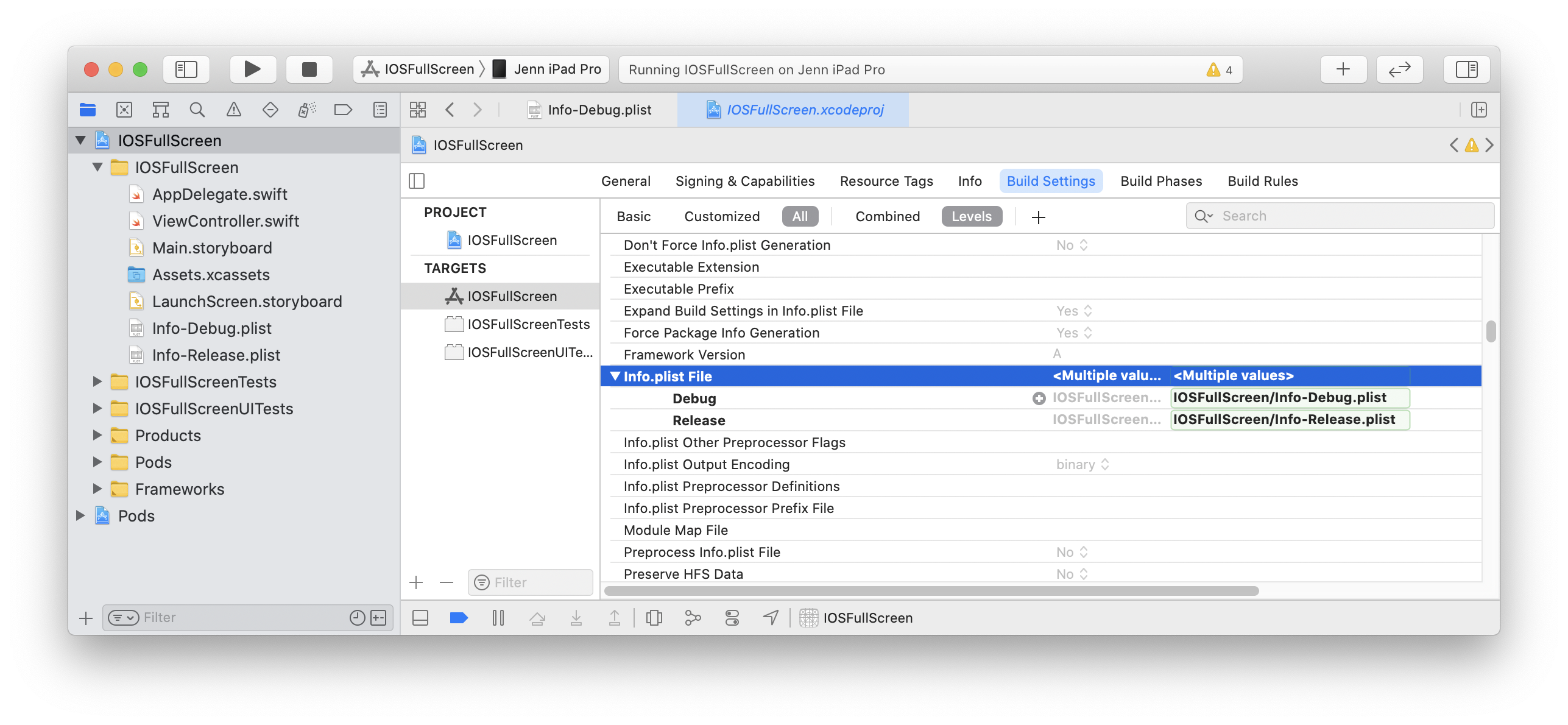 Resolved INFOPLIST_FILE build setting