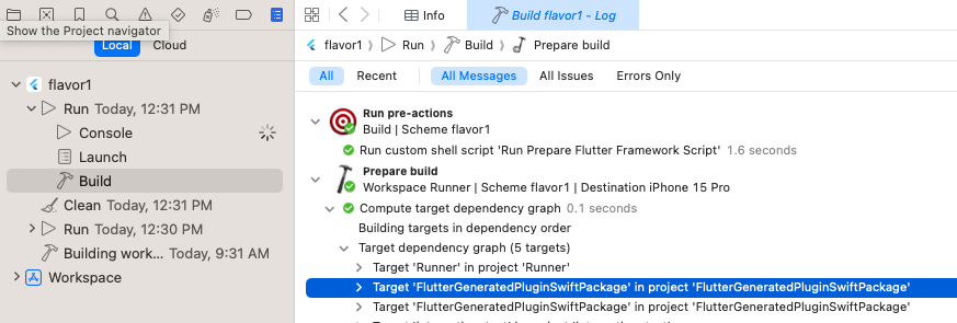 Ensure Run Prepare Flutter Framework Script runs as a pre-action