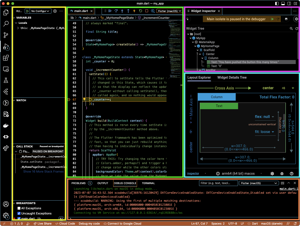 VS Code with the Flutter plugin UI additions