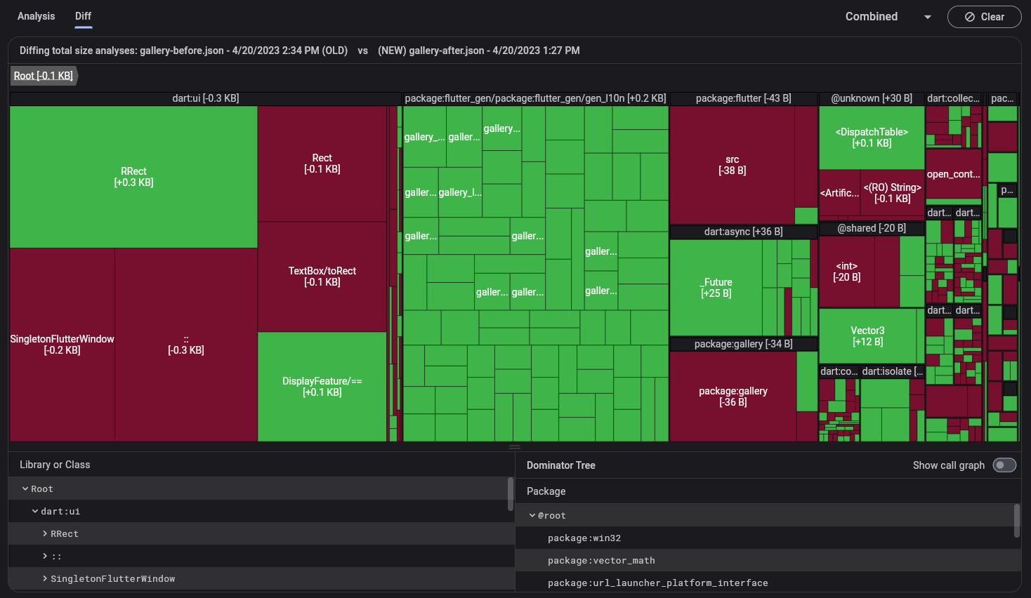 Screenshot of app size diff